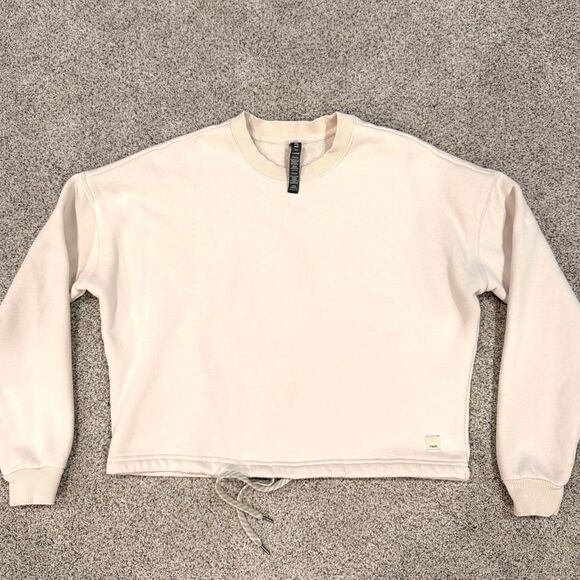 VUORI Cropped Crewneck Sweatshirt - Size X-Small Oversized Fit (Pale Pink/Cream) - Picture 3 of 8